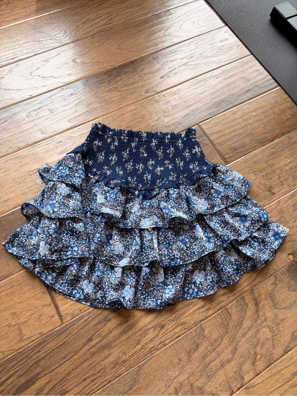 Altar'd State Navy & Light Blue Floral Ruffle Mini Skirt